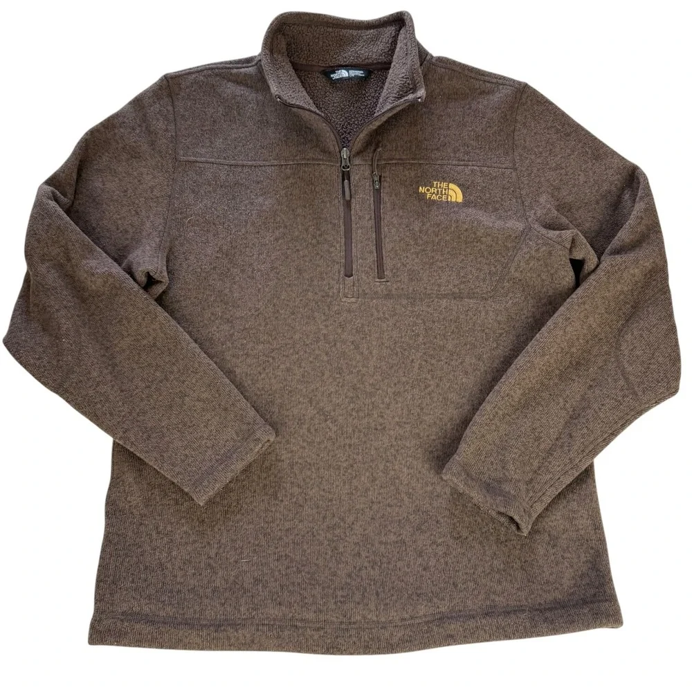 The North Face Quarter Zip Fleece Knit Pullover Mens Large Brown Heather